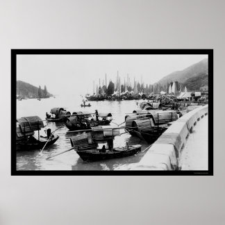 Poster Sampans à Hong Kong 1906