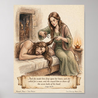 Poster Samson et Dalila Juges 16:19 Dessin au crayon