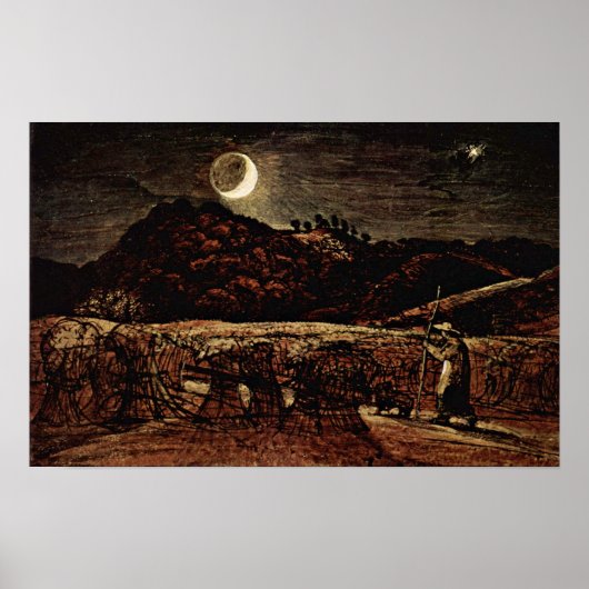 Poster Samuel Palmer - champ de maïs au clair de lune (Devant)