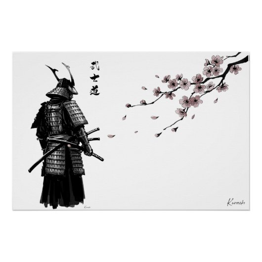 Poster Samurai and Sakura Art Print – Japanese Wall Poste (Devant)