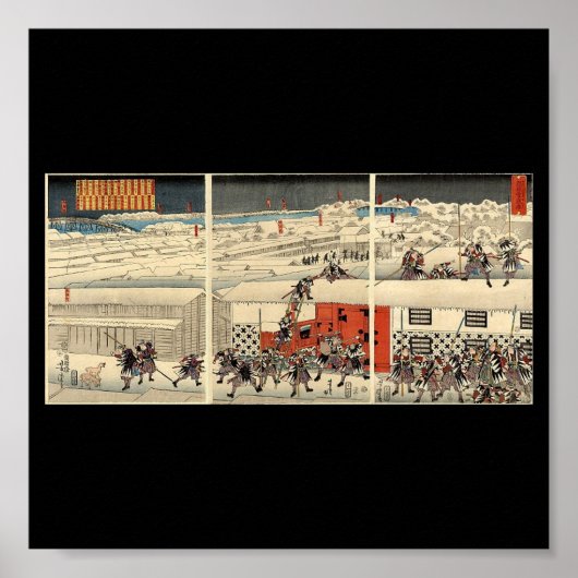 Poster Samurai attaquant la nuit dans la neige vers 1860 (Devant)