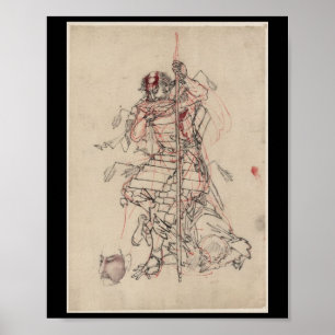 Poster Samurai boit du saké vers les années 1800