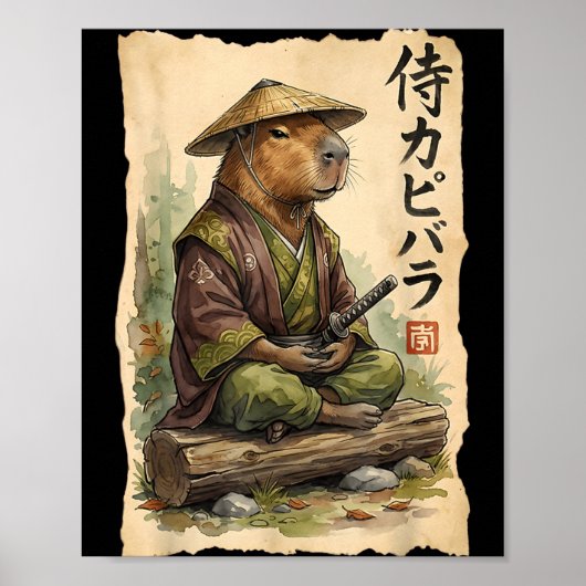 Poster Samurai Capybara Japanese Art Vintage Graphic Funn (Devant)