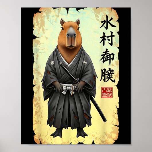 Poster Samurai Capybara Japanese Art Vintage Graphic Funn (Devant)