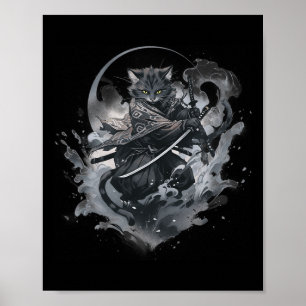 Poster Samurai Chat Anime Japonais Ninja Guerrier Aesthét