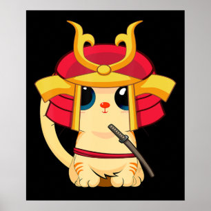 Poster Samurai Chat Cute japonaise Anime Cosplay Hallowee