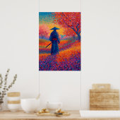 Poster Samurai Cherry Blossom Pointillism Art (Cuisine)