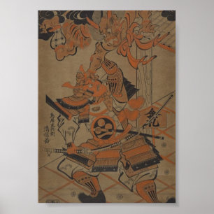 Poster Samurai combattant un démon vers 1711
