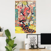 Poster Samurai Hideyoshi and Wives 1805 Turquoise (Bureau à domicile)