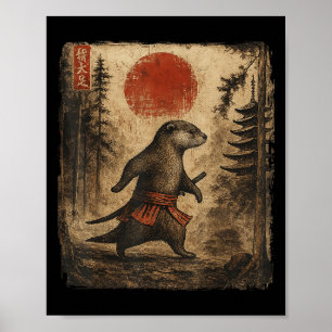 Poster Samurai Otter Japonais Vintage Drôle Cadeaux Graph