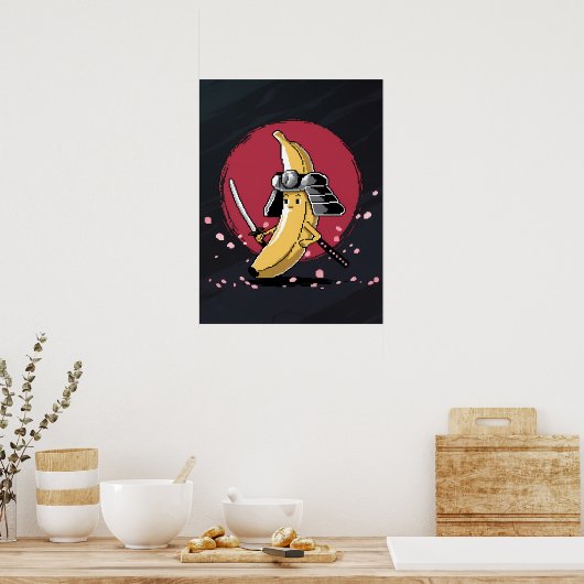 Poster Samurai Pixel et Banana Artwork (Cuisine)