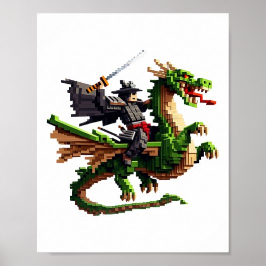 Poster Samurai Riding Dragon Character Gaming Design Bloc (Devant)