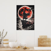 Poster Samurai Ronin in Red Moon - Japanese Anime Art (Cuisine)