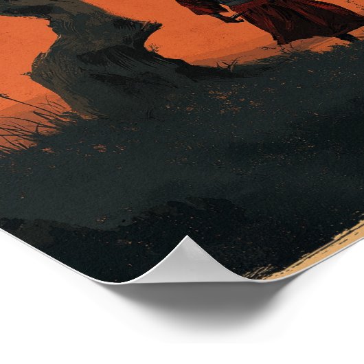 Poster Samurai Under Sunset Tree in Traditional Japanese (Coin)