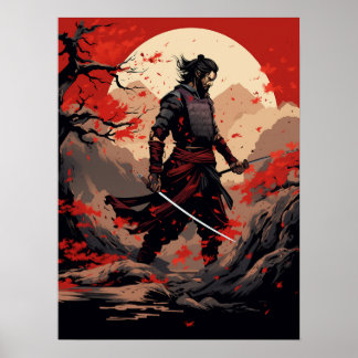 Poster Samurai Warrior à l'affiche du coucher du soleil