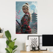 Poster Samurai woman warrior with katana — Japanese cultu (Bureau à domicile)
