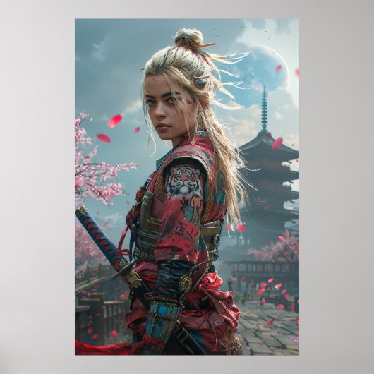 Poster Samurai woman warrior with katana — Japanese cultu (Devant)