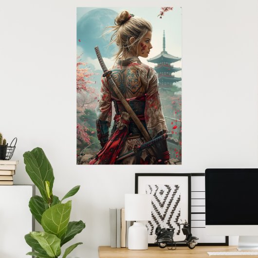 Poster Samurai woman warrior with katana — Japanese cultu (Bureau à domicile)