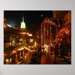 Poster San Antonio Riverwalk la nuit