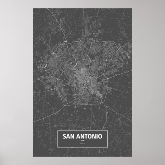 Poster San Antonio, Texas (blanc sur noir) (Devant)