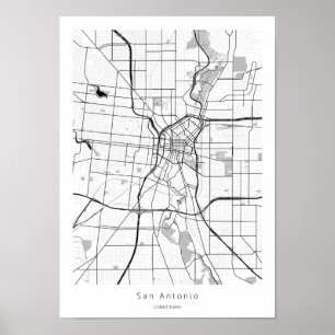 Poster San Antonio Texas Minimal Modern Street Carte de l