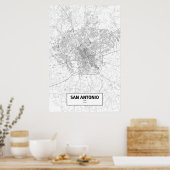 Poster San Antonio, Texas (noir sur blanc) (Cuisine)
