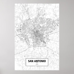 Poster San Antonio, Texas (noir sur blanc)