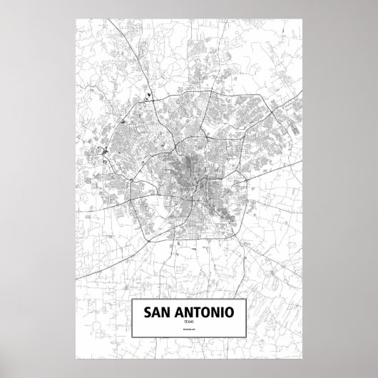 Poster San Antonio, Texas (noir sur blanc) (Devant)
