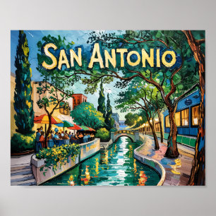 Poster San Antonio Texas River Walk Van Gogh Ville Vibran