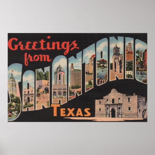 Poster San Antonio, Texas - Scènes de grandes lettres (Devant)