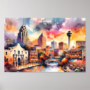 Poster San Antonio Texas USA Travel Places aquarelle