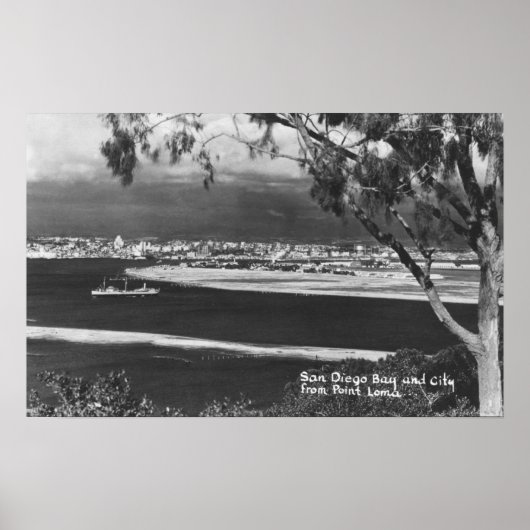 Poster San Diego, CA Bay et la ville de Point Loma (Devant)