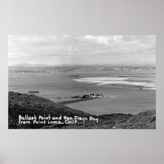 Poster San Diego, CA Vue de Ballast Point et Bay (Devant)