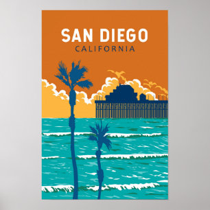 Poster San Diego California Travel Art Vintage