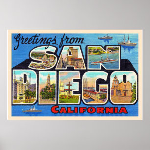 Poster San Diego California Vintage Grande Lettre Carte p