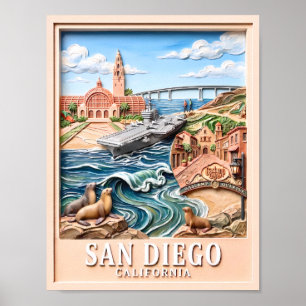 Poster San Diego Californie Voyage Monuments 3D Texturés