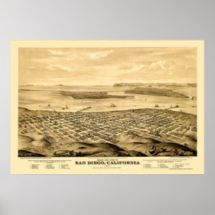 Poster San Diego, carte panoramique de CA - 1876