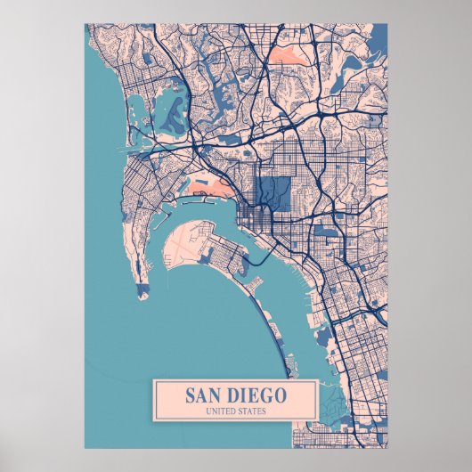 Poster San Diego - États-Unis Breezy City Map (Devant)