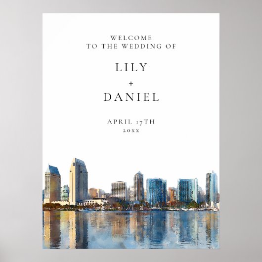 Poster San Diego Skyline Wedding Welcome Sign (Devant)