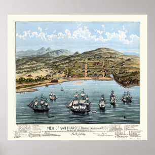 Poster San Francisco, CA Carte panoramique - 1847