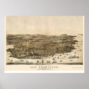 Poster San Francisco, CA Carte panoramique - 1864