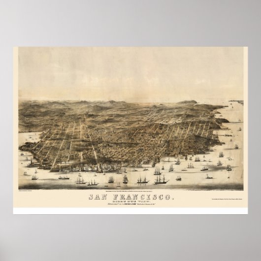 Poster San Francisco, CA Carte panoramique - 1864 (Devant)