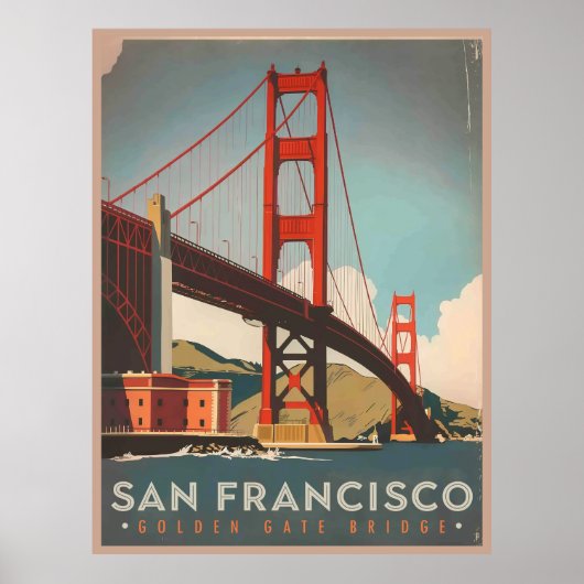 Poster San Francisco, CA - Golden Gate Bridge vintage (Devant)