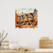 Poster San Francisco CA Victorian Homes à l'automne (Cuisine)