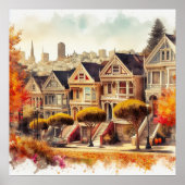 Poster San Francisco CA Victorian Homes à l'automne (Devant)