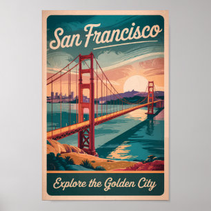 Poster San Francisco California Golden Gate Bridge Travel