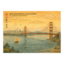 San Francisco California Skyline in Japanese Ukiyo