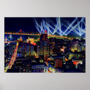 Poster San Francisco California Vue nocturne sur Bay Brid