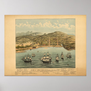 Poster San Francisco calorie. Carte 1847 panoramique