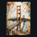 Poster San Francisco Golden Gate Abstract Drip Painting<br><div class="desc">Capture the iconic spirit of the Bay Area with this high-energy abstract portrait of the Golden Gate Bridge. This design reimagines the world-famous suspension bridge through bold, expressive paint drips and thick impasto-style textures. Featuring a striking color palette of deep teal, fiery orange, and crisp white, this piece blends architectural...</div>